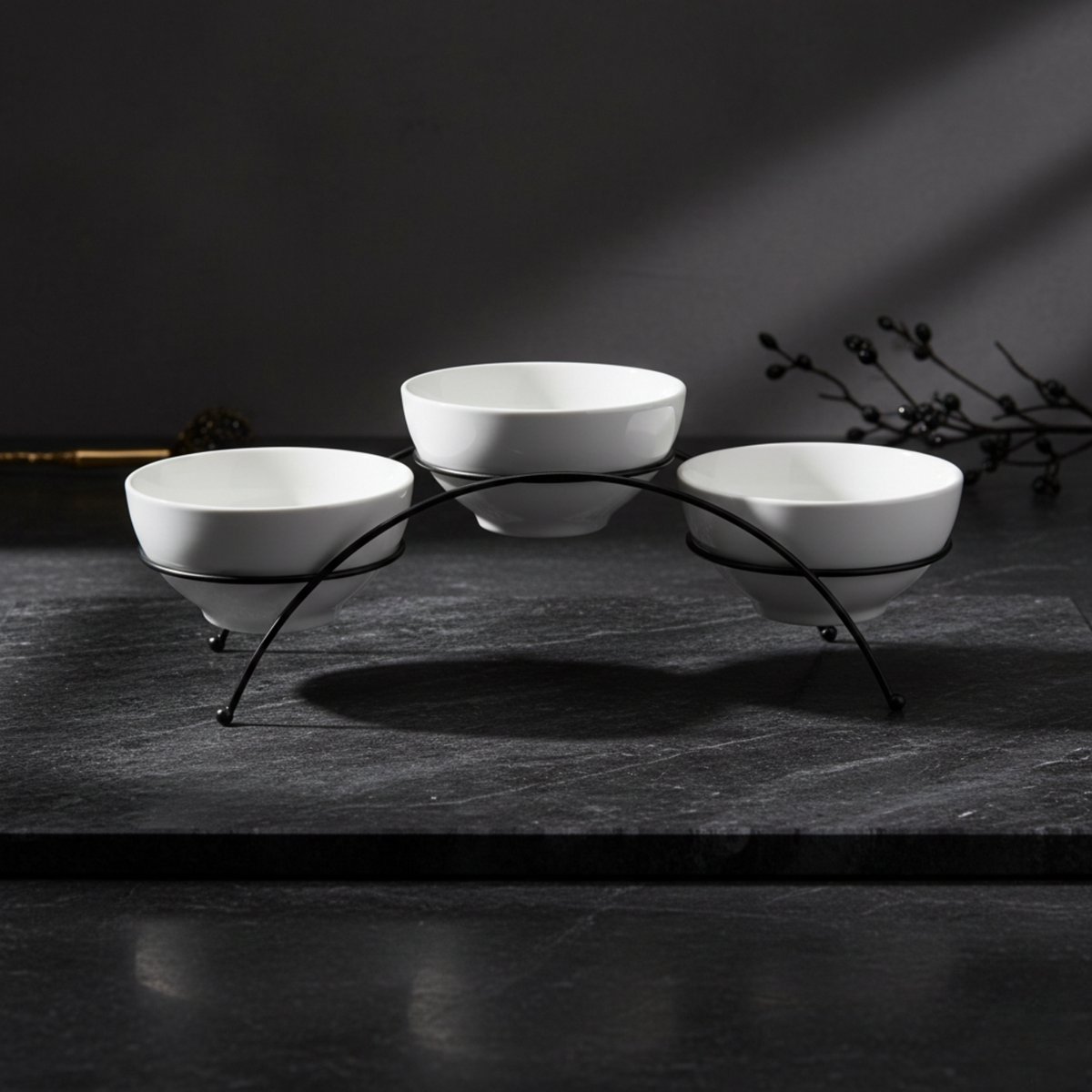 Serveerschaal 3-delig met Metalen Standaard – Luxe Snackschalen Set – Hapjesschaal voor Borrel, Tapas & Dips – Moderne Witte Schalen op Zwart Frame – Serveerset voor Tafel, Keuken & Feestjes — cadeau in Kookcadeaus - foto 4