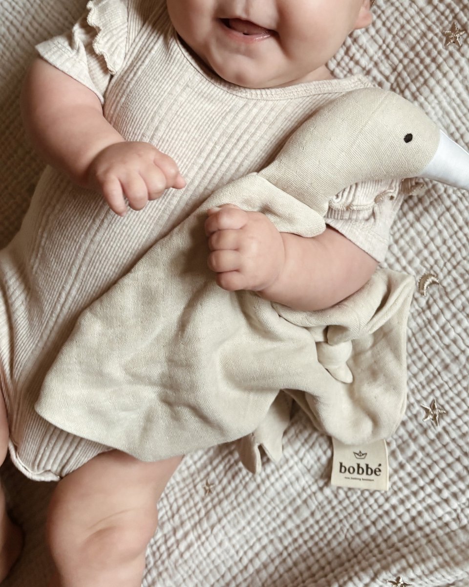 Bobbé | Hydrofiel Knuffeldoekje Gans | Beige | Cuddle Goose | Zacht Babyknuffeltje | Perfect Kraamcadeau | 40 × 40 cm