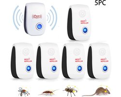 5-Stuks Ultrasone insectenverdelger - Muizen Bestrijden - Ultrasone verjagers - Ultrasone muggenverdelger - 9*6*3 cm - Stekker - Geschikt voor ratten, muggen, kakkerlakken en knaagdieren - Wit