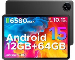 DOOGEE TAB A9 - Tablet - Android 15 - 12GB RAM + 64GB ROM（2TB/TF） - 10 Inch - 6580 mAh - 5G WiFi - Tablet Unisoc T310 - Dubbele Luidspreker - 3,5 mm aansluiting - Face ID - Zwart