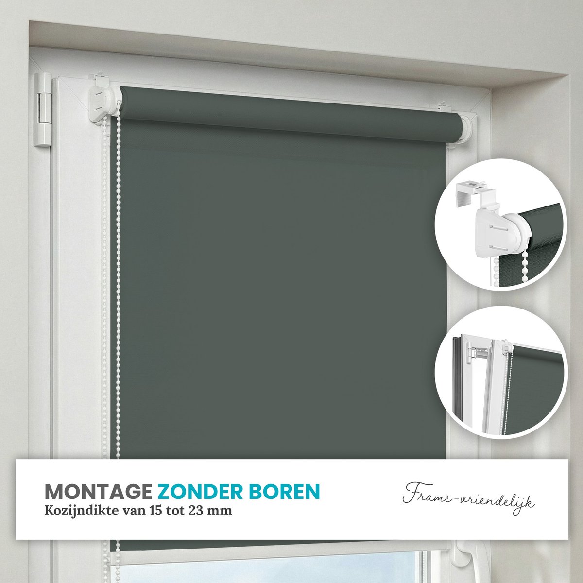 Estika Klemmfix rolgordijn zonder boren 90x150 cm grijs 1 lichtdoorlatend