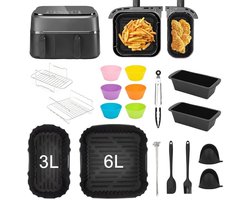 OIMG Vierkante Heteluchtfriteuse Accesoires Set - 18 Stuks - Geschikt voor philips Airfryer Dual Basket 3000 Series NA350 Airfryer-accessoires - Complete Accessoireset - Waaronder siliconenvorm/heteluchtfriteuse-accessoires/grill/broodvormen/tangen