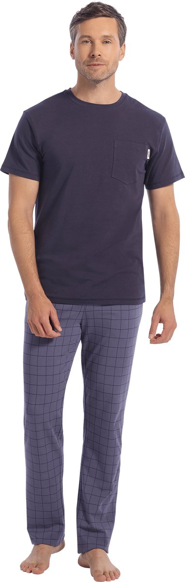 Ten Cate Basics pyjama set indigo check voor Heren | Maat M