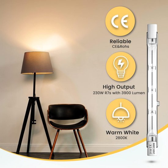 Lot de 8 Ampoule stylo halogène R7S 118 mm 300 W à intensité variable