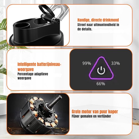 DnA® Blender To Go - Draagbare Smoothie Maker - USB Oplaadbaarr - Zwart - 10cm x 10cm x 30cm van Merkloos — afbeelding 5