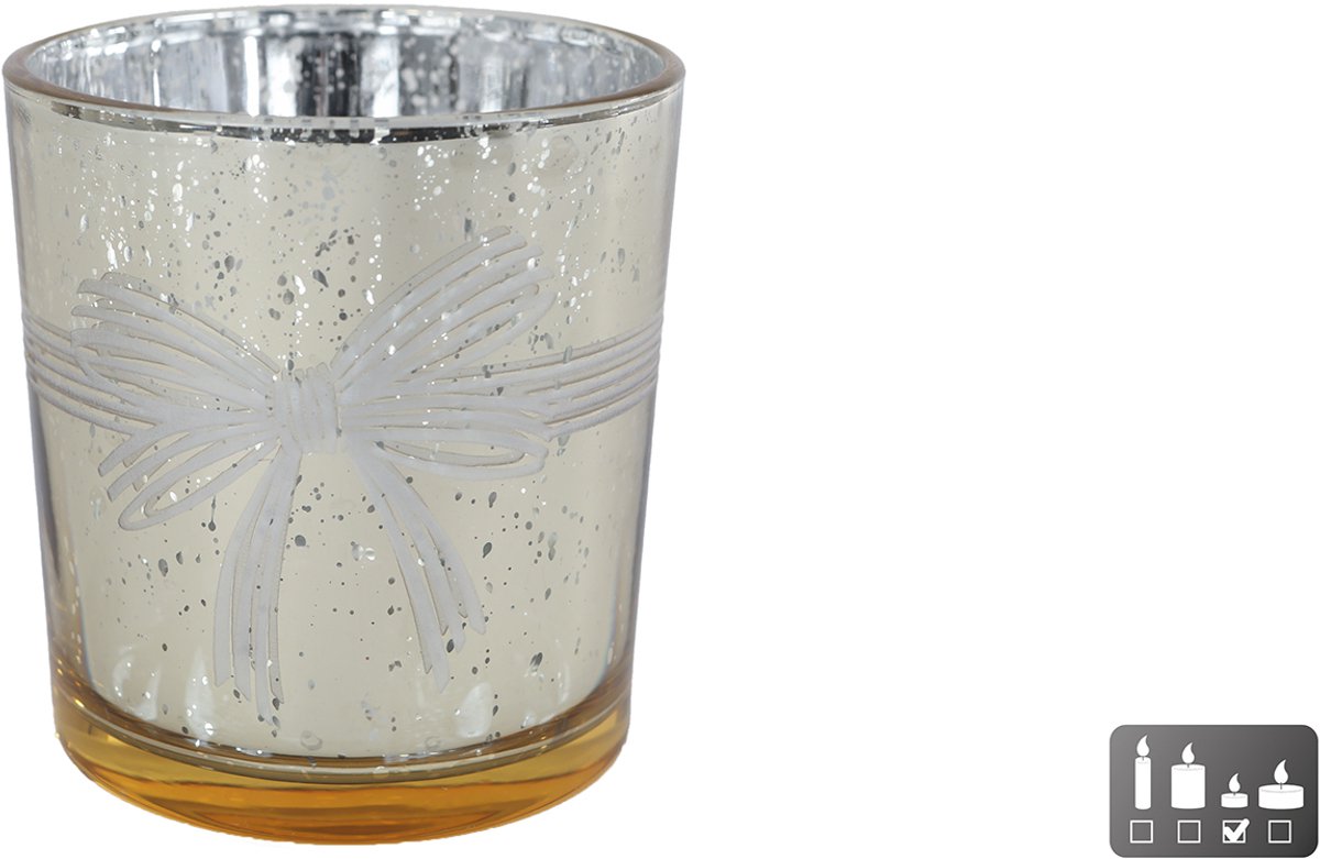 Van Manen theelichthouder goud glas decoratie 7,5x7,5x8cm.