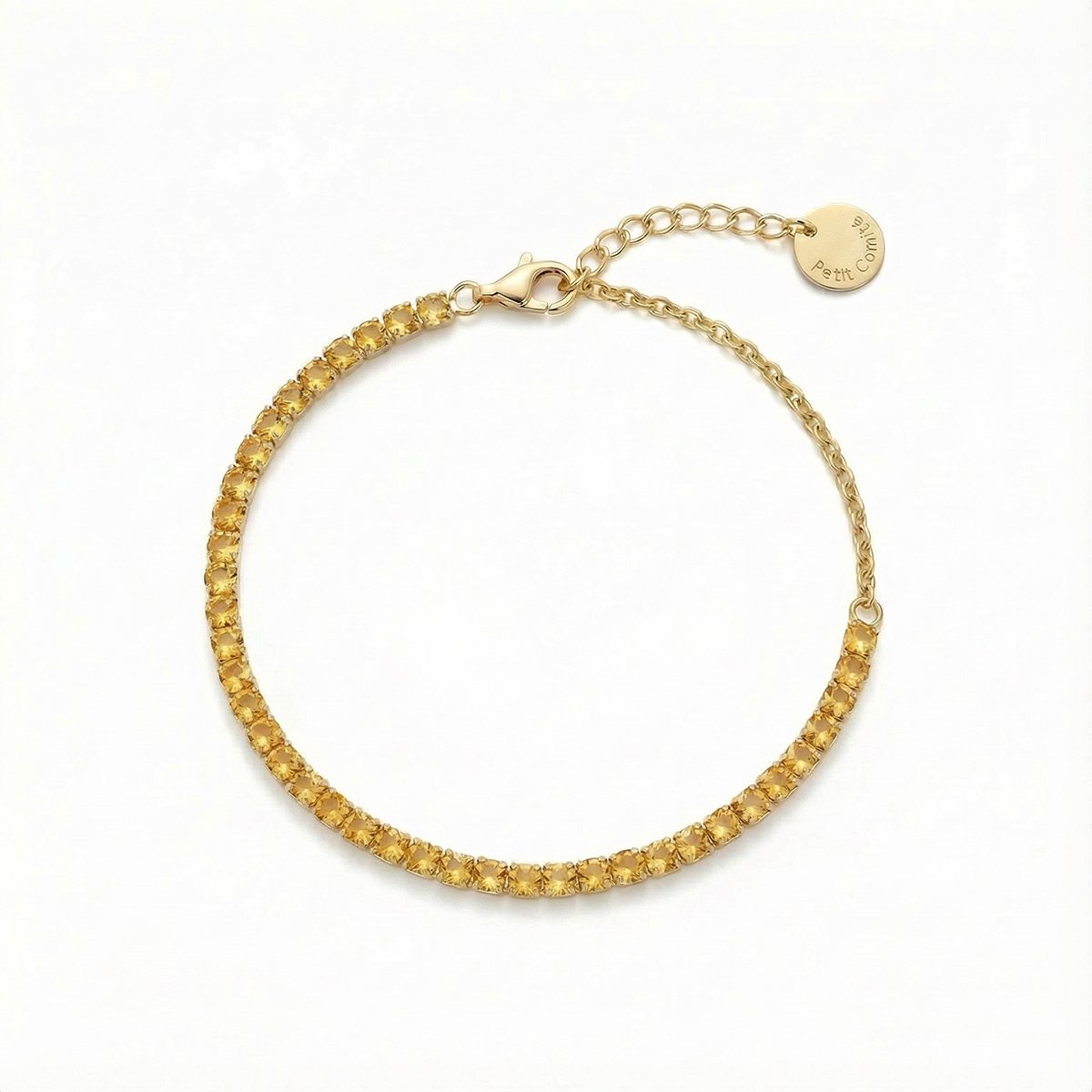 Petit Comité - Armband Dames Goudkleurig Tennis Bracelet - Geboortesteen November Citrien - 925 Sterling Zilver - 18k Gold Plated