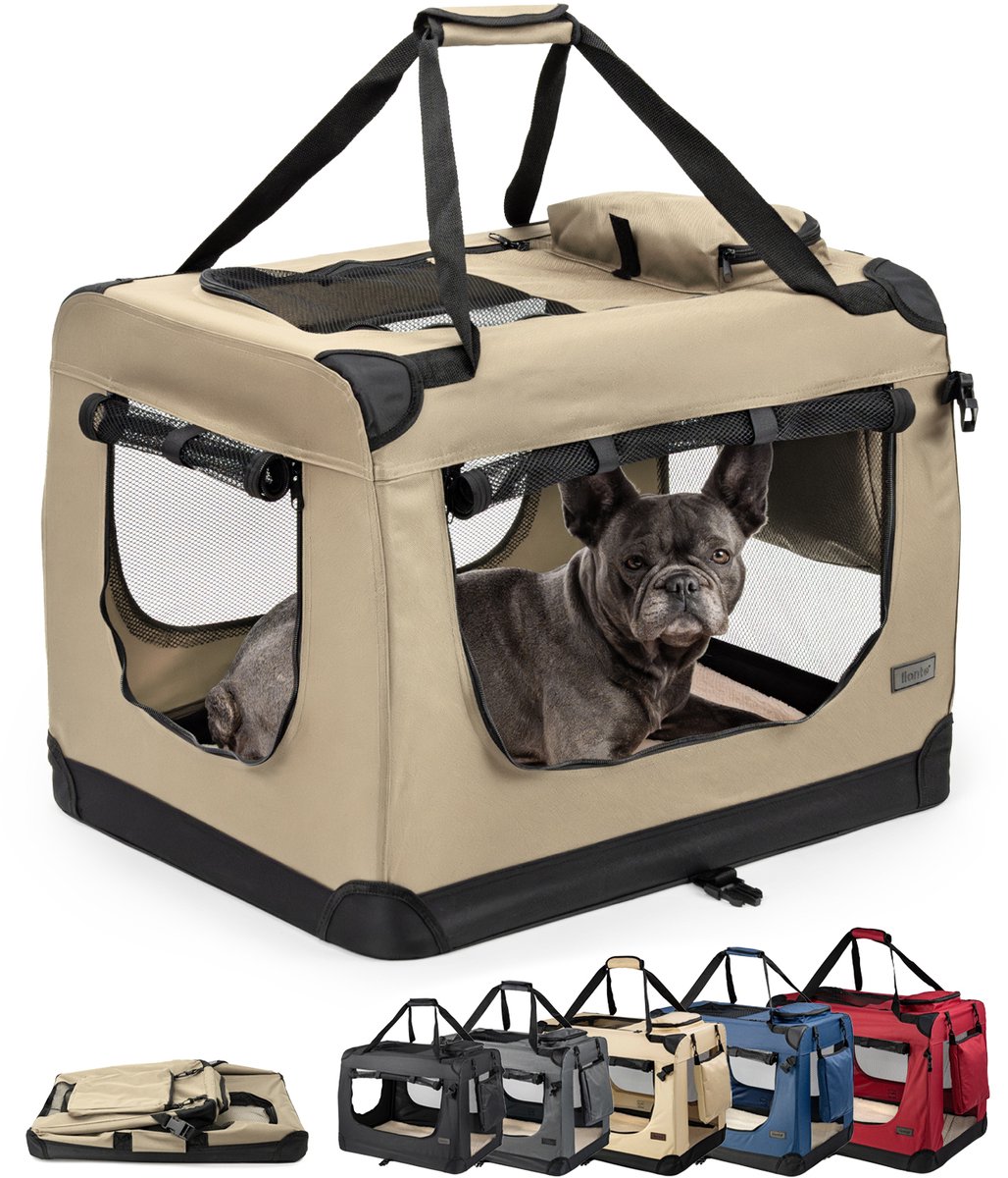 lionto transportbox, opvouwbaar, stevig & met kussen, 70x52x50 cm beige