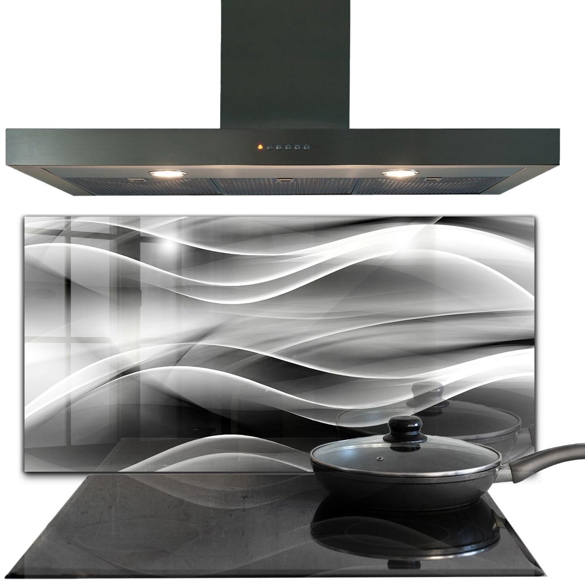 Tulup Achterwand Keuken - Golfabstractie-energie Keuken Achterwand - 100 x 50 cm - Grijs Glas Achterwand Keuken - Texturen en Patronen Keuken Achterwand Glas - Kookplaatachterwanden - Kookplaat achterwand