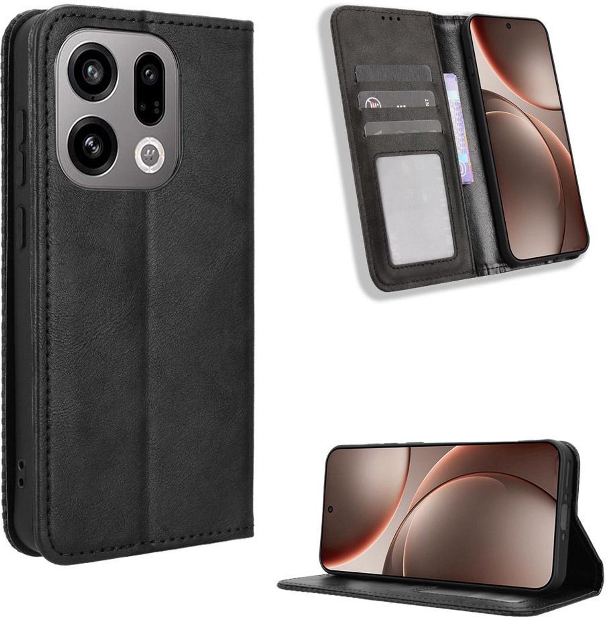 Mobigear Telefoonhoesje geschikt voor OPPO Find X9 Hoesje | Mobigear Sensation Bookcase Portemonnee | Pasjeshouder voor 3 Pasjes | Telefoonhoesje voor Pinpas / OV Kaart / Rijbewijs - Zwart