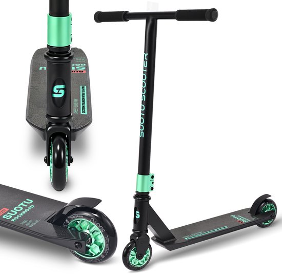 Suotu stuntstep – aluminium – zwart/groen – 78 cm