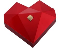 Hartvormige- met diamanten bezette sieradendoos - 1 stuk - Valentijnsdag sieradendoos/ringdoos - Rood - Automatische verrassingsdoos voor verlovingsringen met metallic afwerking en fluweelachtig materiaal