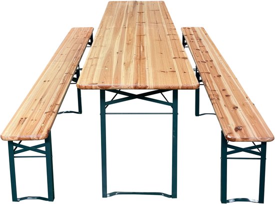 AXI Toon Biertafelset - Opklapbare Tafel en 2 Banken – 220 cm –Stalen Frame & Hout – Met Rubberen Pootkapjes – Picknicktafel voor buiten