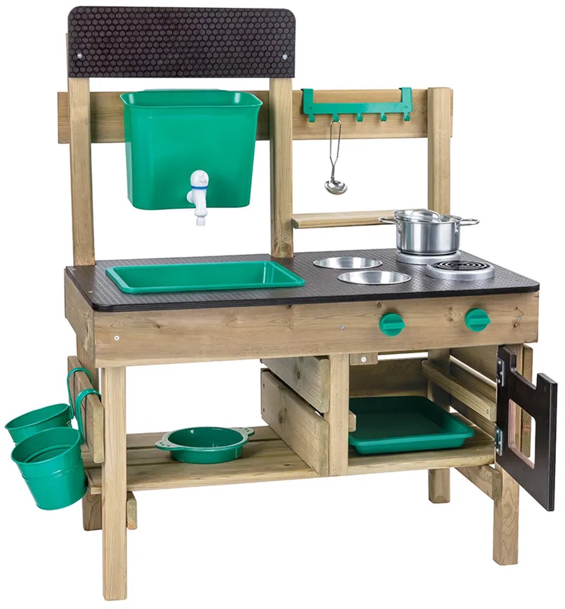Hape Premium Buitenkeuken Modderkeuken - Speelkeuken Buiten met Watertank en Kraan - Duurzaam Hout - 3 Jaar+ — afbeelding 17