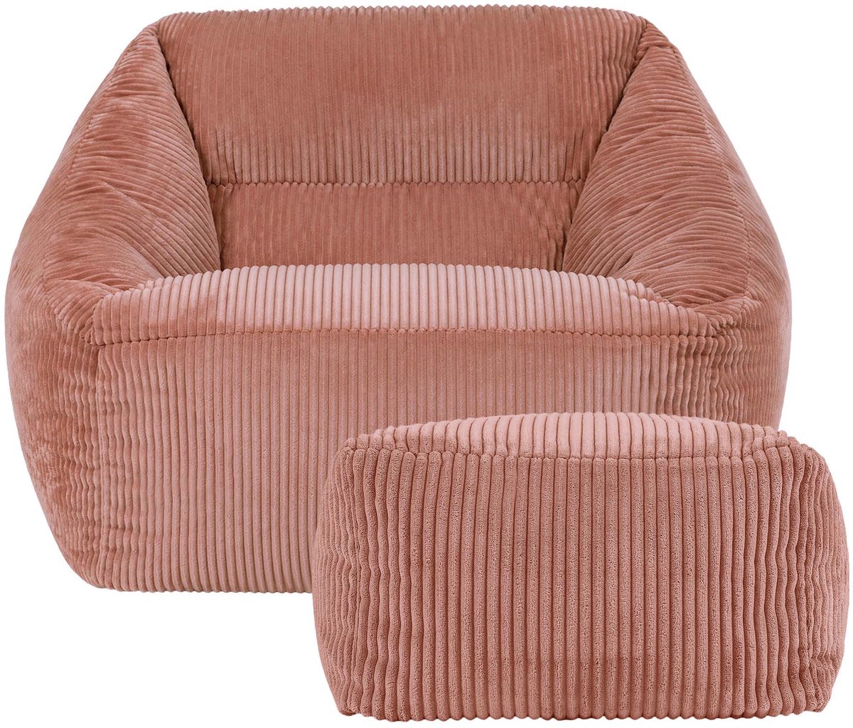 icon - Natalia XL Zitzak Fauteuil met Poef - Ribfluweel - Oud roze