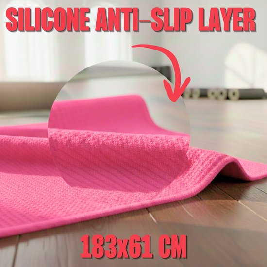 Matchu Sports - Yoga handdoek - Yoga handdoek anti slip - Yoga towel - 183 x 61 cm - Elegant Pink van Matchu Sports — afbeelding 3