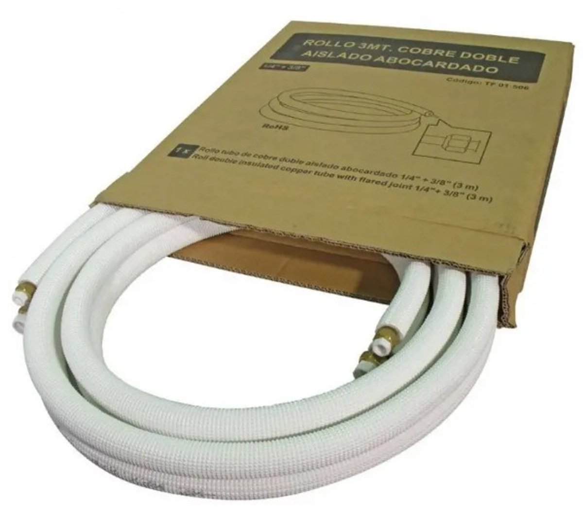 Kant-en-klare koelleiding voor airco of warmtepomp, diameters 1/4" x 1/2", lengte 3 meter