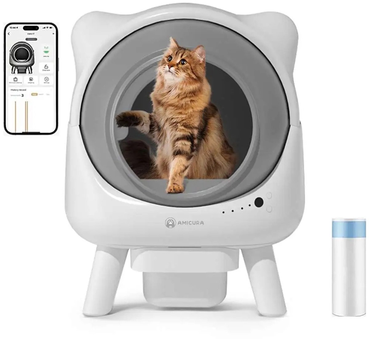 NaevaMi Automatische Kattenbak - Lattenbak Zelfreinigend - Kattenbakken - Electrische Kattenbak - 60 L - 50x53.6x67cm - Bedienen via App en Veiligheidssensor - <32dB + Slaapmodus - Voor Katten van 1.5-8Kg - Wit