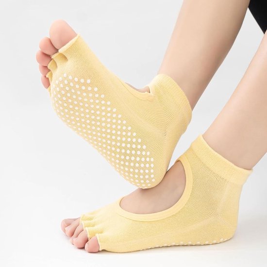 Yogasokken - antislipzolen, geschikt voor Pilates en ballettraining - katoenen sportsokken met open tenen - geschikt voor ballet, dans en thuistrainingen van Merkloos — afbeelding 3