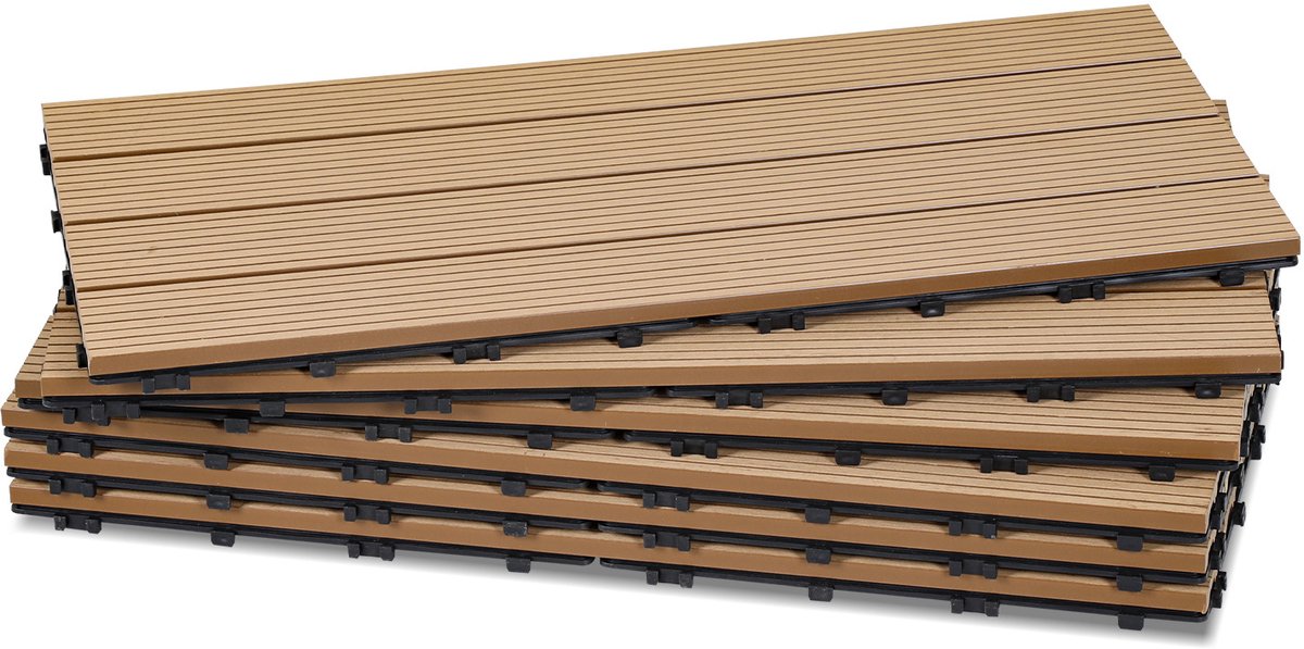 Set van 36 WPC-terrastegels, 4 latten, 30 × 60 cm, kliksysteem, hout-kunststofcomposiet in teaklook