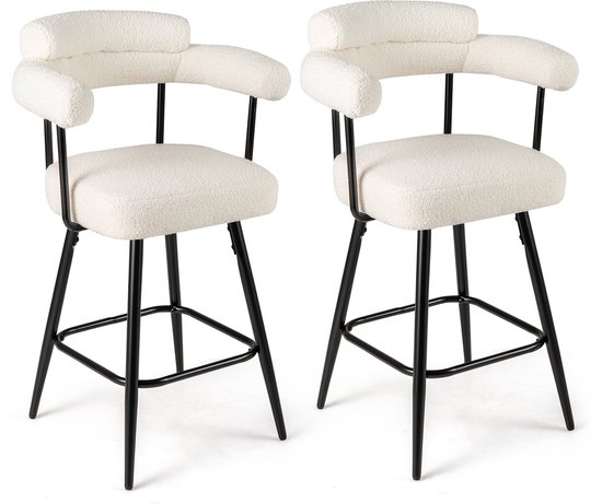 COSTWAY Set van 2 barkrukken, barstoelen, 63-83 cm, in hoogte verstelbaar, van teddystof, zitkruk met rugleuning en voetensteun, keukenkruk, toonbank voor eetkamer, bar