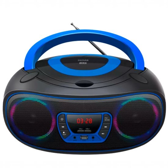 Denver Draagbare Radio CD Speler Kinderen - Bluetooth - Lichteffecten - Boombox - AUX - FM - TCL212BT - Blauw