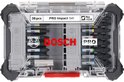 Boîte transparente avec 36 embouts PRO Impact Bosch avec des bords noirs et une fermeture rouge.