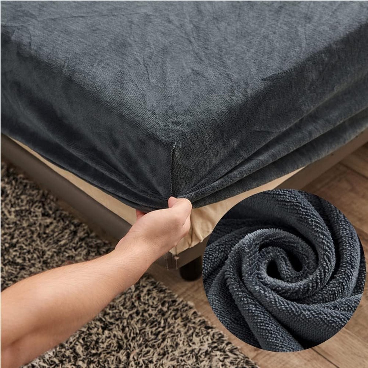 Fluwelen Hoeslaken 120x200x30cm Donkergrijs - Zacht Winterbeddengoed - Diepe Tas 25cm - El