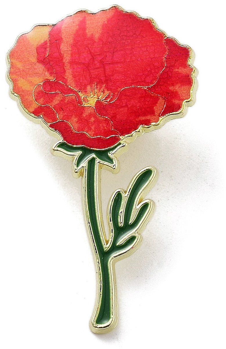 Pin klaproos, rode bloem, emaille pin, broche, kledingspeld