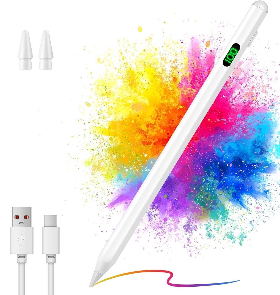 IBETTERTEC Stylus Pen voor Touchscreen – Actieve Universele Stylus met Power Display – Geschikt voor iPad, iPhone, Samsung en andere iOS & Android Smartphones en Tablets
