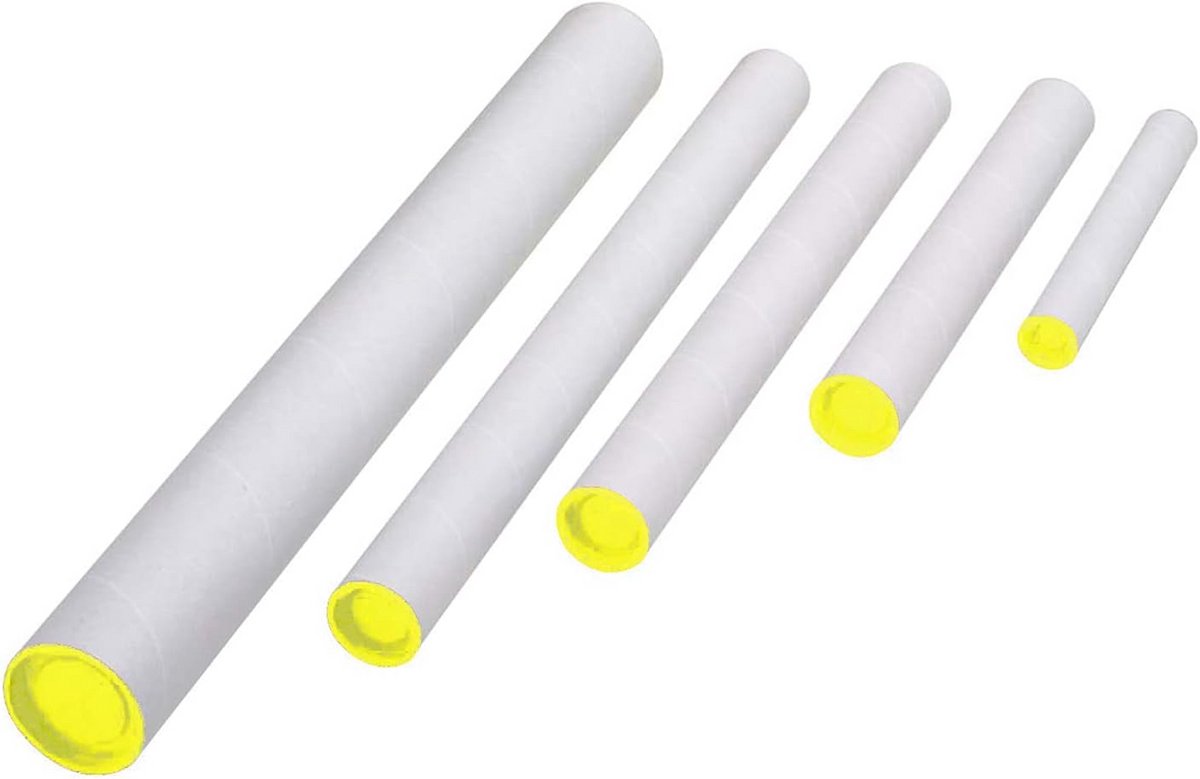 10 Witte Pijpen van Papier met Deksel - Voor Documenten, Posters en Kunstwerk - 70 cm Hoog