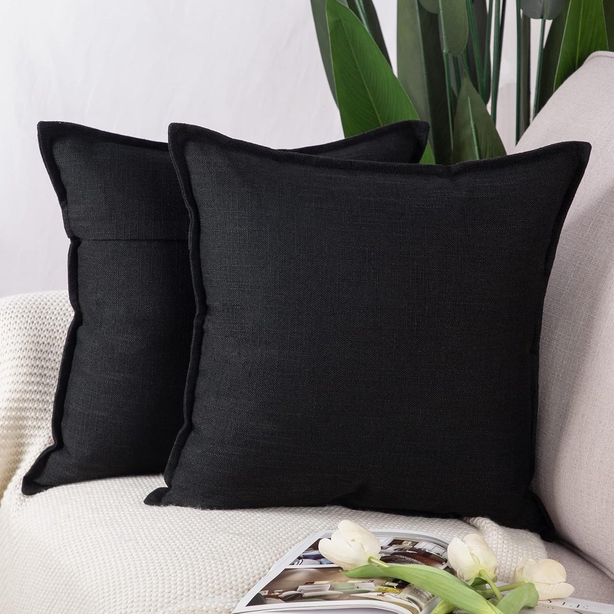 Set van 2 linnen kussenslopen 65x65 cm zwart