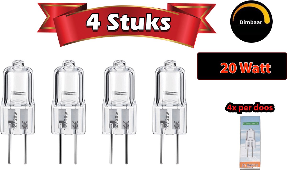 G4 halogeenlampen 20 watt Dimbaar (4 stuks)