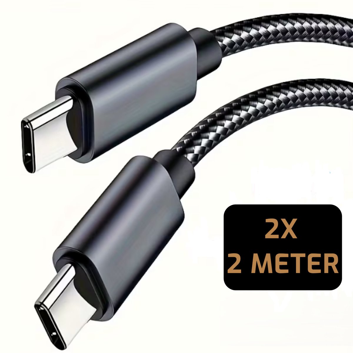 LUKARDIE® 2X Premium USB-C naar USB-C Oplaadkabel - 2 Meter - 240W Fast Charging - Nylon Gevlochten – Snelladen & Dataoverdracht – 480 MBPS - Zwart