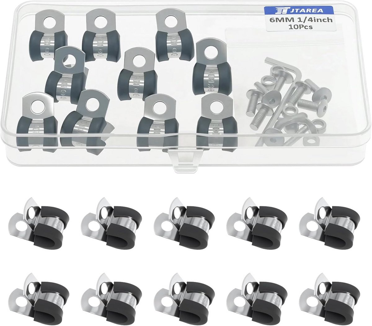 Kabelklemmen - Slangklemmen P-clips - Kabelbeheer - Roestvrij staal rubber - 6 mm 10 stuks - Zwart