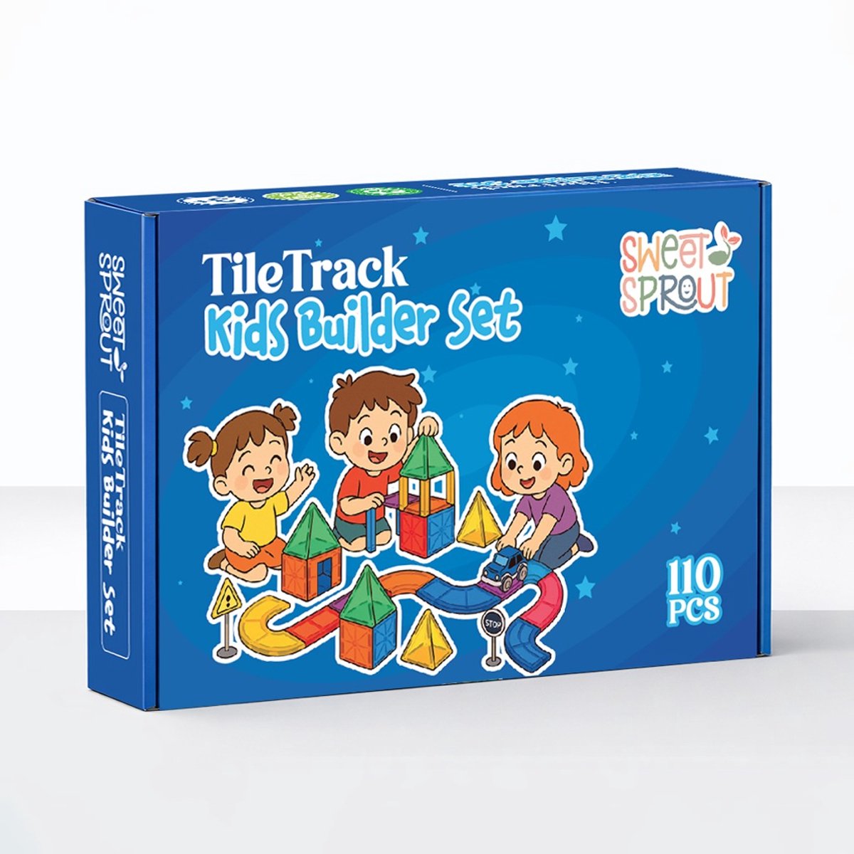 Magnetic tiles racebaan - 110 stuks - Magnetische tegels - Speelgoed - Travel set - Constructiespeelgoed - Magneet tegels - Montessori - Met 2 magna auto's — afbeelding 11