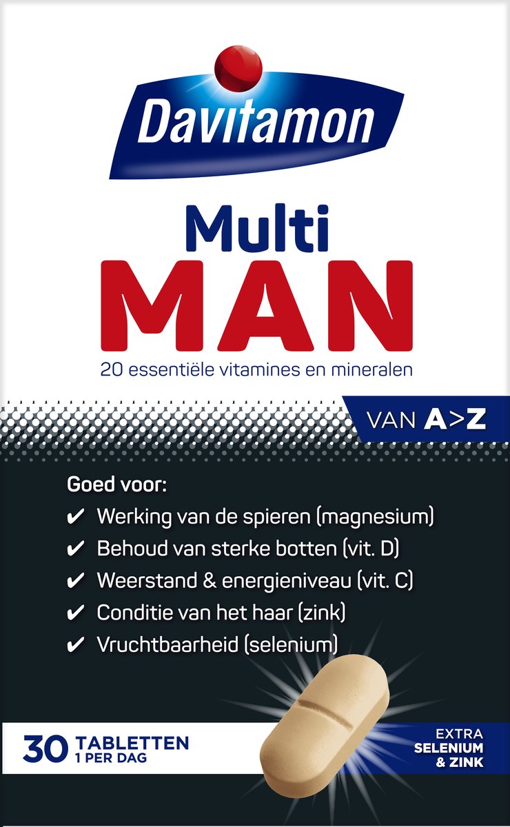 Davitamon Compleet Man - met extra selenium en zink - multivitaminen man - 30 tabletten
