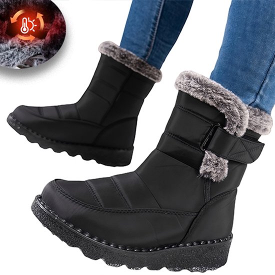 Sneeuwlaarzen - Snowboots - Winterlaarzen voor dames - Snowboots dames - Sneeuwlaarzen dames - Winterlaarzen - Waterdicht - Warme fleecevoering - Antislipzool - Halfhoog - Koud weer - Antislip sneeuwlaarzen voor buiten - Cadeau - Zwart - Maat 42