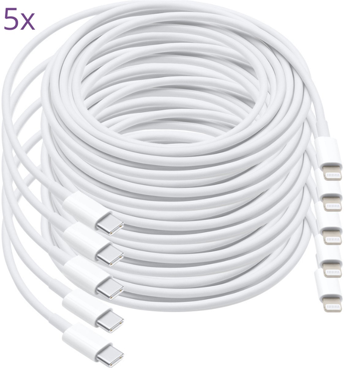 Viewr - USB-C naar iPhone Lightning kabel - 5 Stuks - 1 Meter - Oplader Kabel - Snel Lader