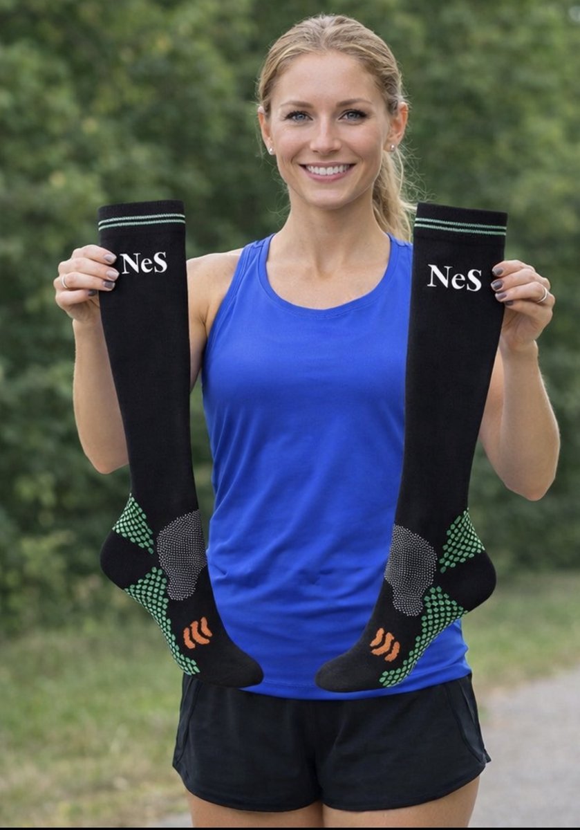NeS Compressie sokken - Compressiekousen - Hardloopsokken - Herstelkousen - Steunkousen - Zwart - Maat 43-46
