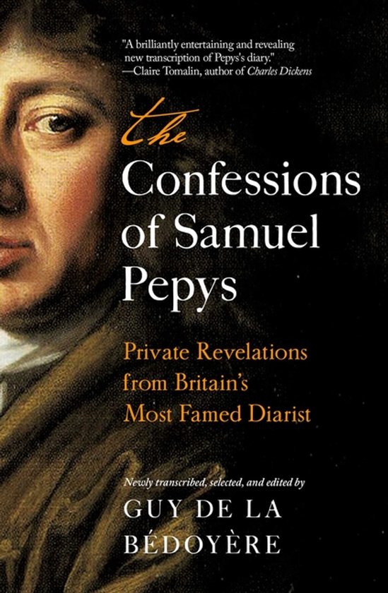 Boekomslag met schilderij van Samuel Pepys, met de titel 'The Confessions of Samuel Pepys'.