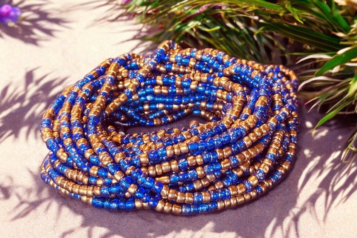 AfricanFabs® Waist Beads / Afrikaanse Heupketting - Keke - Blauw (Traditioneel niet-elastisch koord) - Buikketting - Taille ketting