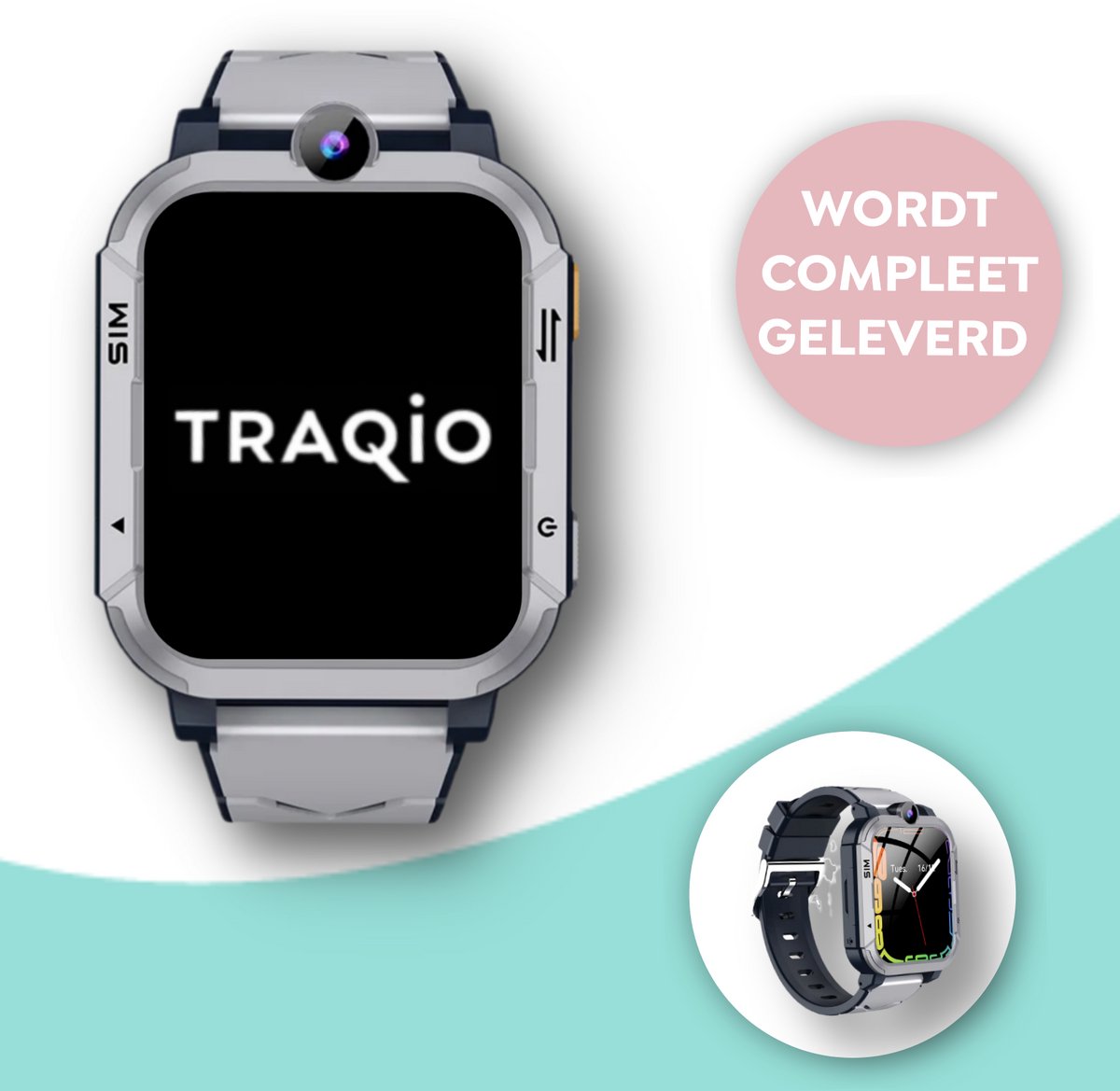 Traqio TRQ05 - GPS horloge kinderen - gps horloge kind - kinderhorloge bellen - gps tracker kinderhorloge - kinderhorloge met gps - kinderhorloge - Kinder smartwatch GPS - GPS horloge school - Zwart