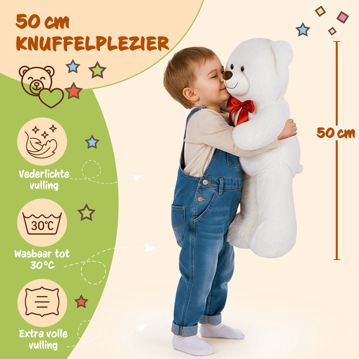 Monzana Knuffelbeer L – 50cm Staand Pluch - Wit — afbeelding 7