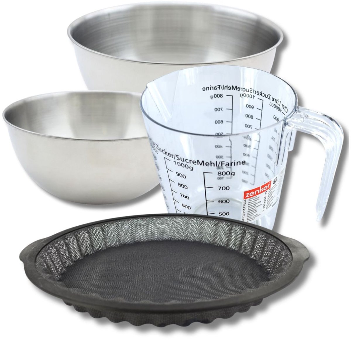 Bakkersset met 25 cm siliconen taartvorm, 2 mengkommen, maatbeker en spatel Zenker