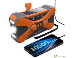 TRESTO - Noodradio Opwindbaar Batterij - Radio Op Batterijen Voor Rampen - Multifunctionele Noodradio Solar Opwindbaar - Opwindbaar Radio Zaklamp - Wereldontvanger Radio - Met Handslinger - Zonne-energie - AM/FM - SOS-functie - 10.000 mAh Power