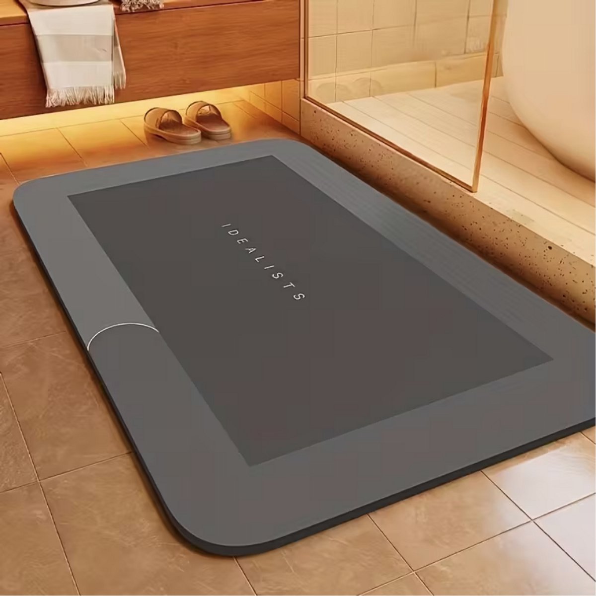 Super Absorberende Diatomee Badmat – Sneldrogend & Antislip – Zachte Comfortabele Badkamermat – Machinewasbaar – 50x80 cm – Grijs