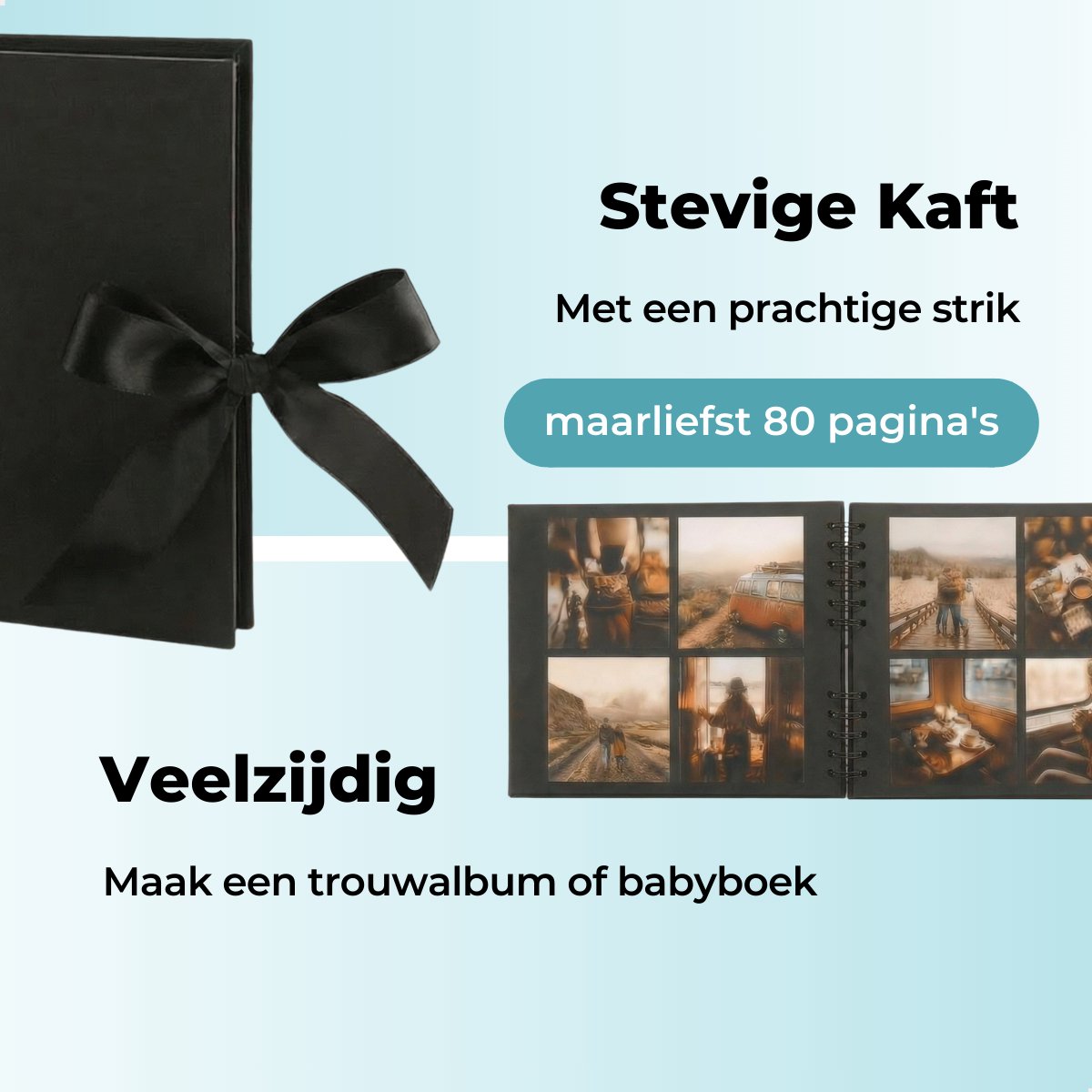 RENALUX Fotoalbum Plakalbum - Scrapbook Album - Plakboek - Foto Album - Gastenboek Bruiloft - Baby Album- 80 Pagina's - Zwart — afbeelding 3