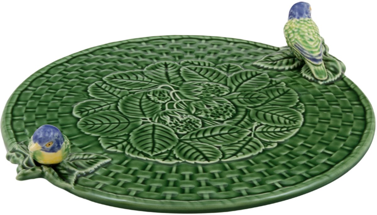 Bordallo Pinheiro kaastray groen met 2 vogeltjes - 31 cm