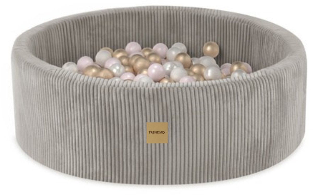 Luxe Ronde Ballenbak 90x30 cm met 200 Ballen – Beige Corduroy Ballenbad voor Baby & Peuter – Trendmix